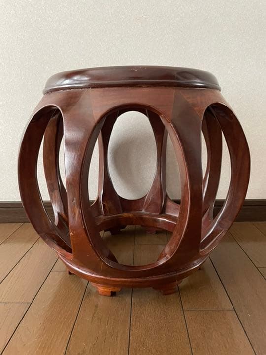 【美品★送料込】唐木 丸 椅子 スツール 花台 丸卓 花梨木製