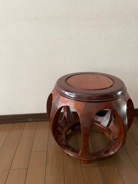 【美品★送料込】唐木 丸 椅子 スツール 花台 丸卓 花梨木製