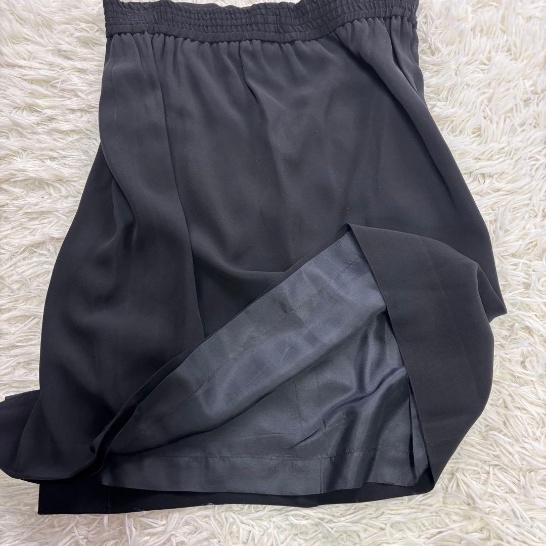 CHANEL シャネル スカート ブラック 42 金ボタン シルク混 ベルト