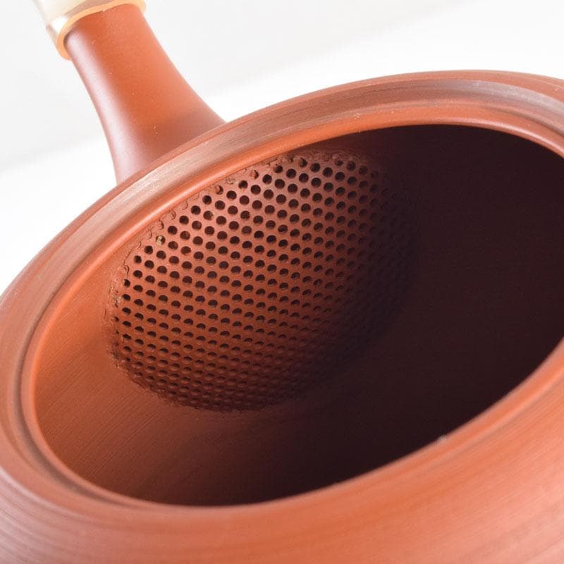 前茶道具 常滑焼 光松作 朱泥 松漢詩刻 横手急須 V 8654