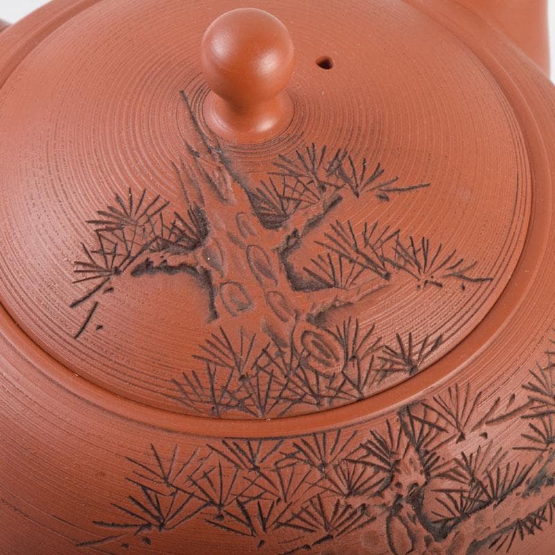 前茶道具 常滑焼 光松作 朱泥 松漢詩刻 横手急須 V 8654