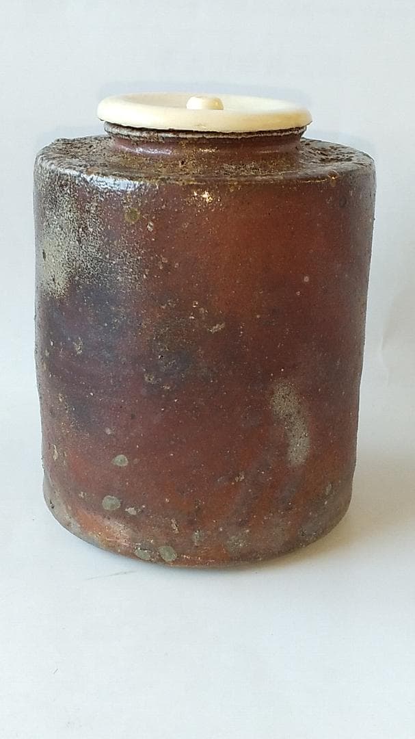 丹波茶入 尾中窯 市野信水 作 仕覆 紹鴎緞子 共箱 栞 肩衝茶入 茶入 美