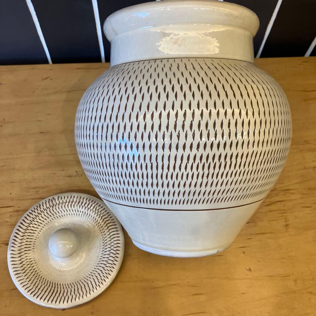 小代焼ふもと窯 井上泰秋作！壺蓋付き飛び鉋【民藝ビンテージ】小鹿田