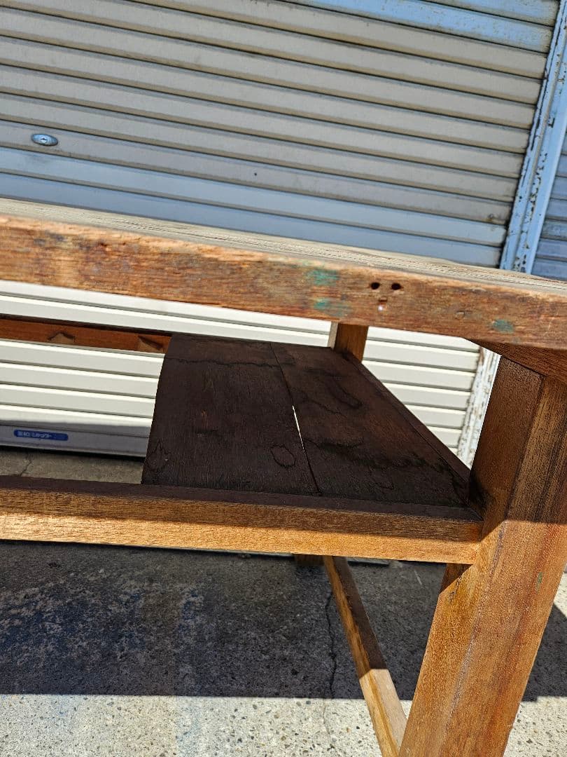 日本のアンティーク 古い木製の作業台 図工室 学校 ワークテーブル 古