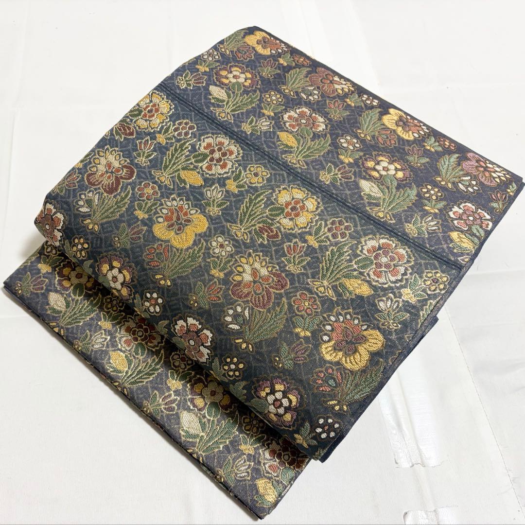 A5 更紗段文 唐草唐花 金糸 正絹 六通 袋帯 フォーマル O2 A5 更紗段文 唐草唐花 金糸 正絹 六通 袋帯 フォーマル O2