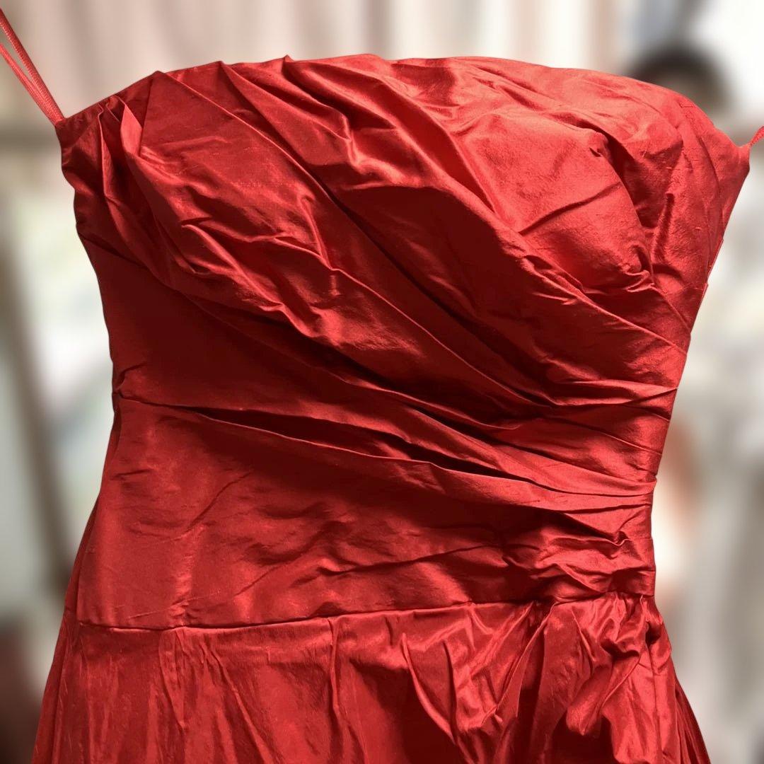 コサージュ付き真紅ロングドレス AIMER