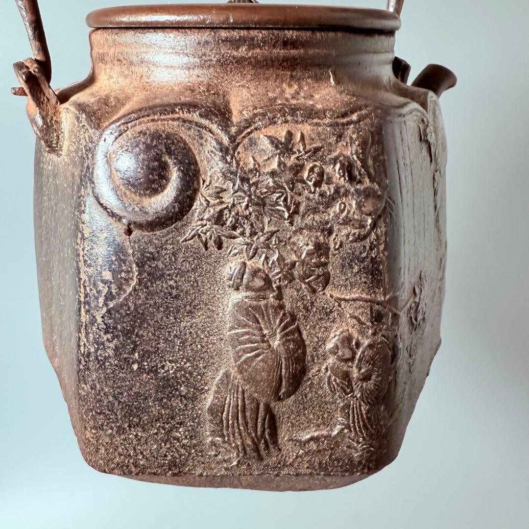 南部盛岡釜師『佐々木薫山』作 桜花紋鉄瓶 共箱 栞付 未使用品 南部