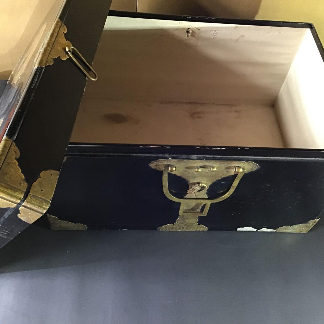 鎧櫃具足挟箱 銀杏家紋 厚漆塗黄銅金具彫刻 江戸期保証