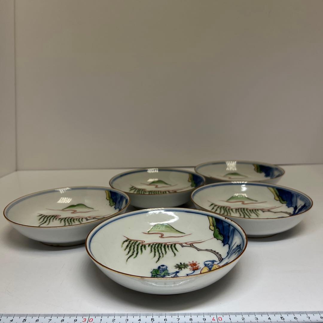 中国美術　赤絵中皿5枚　木箱付　直径約15㎝　東Y7-1022⑤
