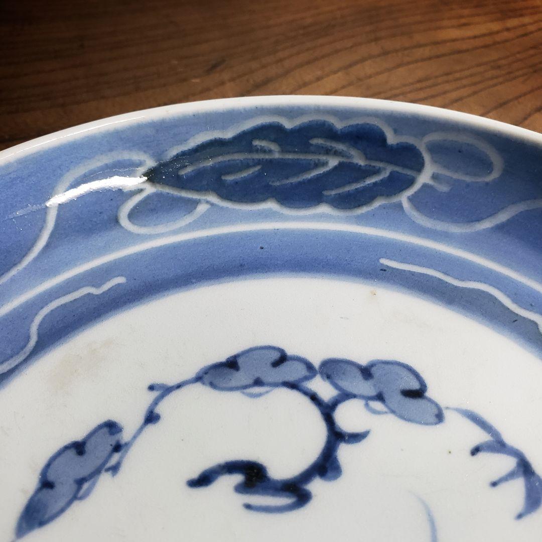 皿 古伊万里 染付 松竹梅 宝尽し 巻物 江戸 唐草