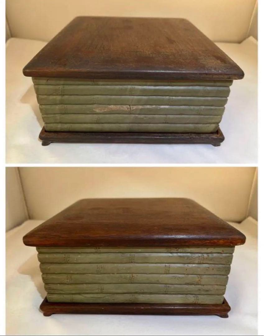 [極上品] 中国 古硯　清時代【費丹旭】在銘/緑端渓硯　蛙図　細密彫刻　書道具