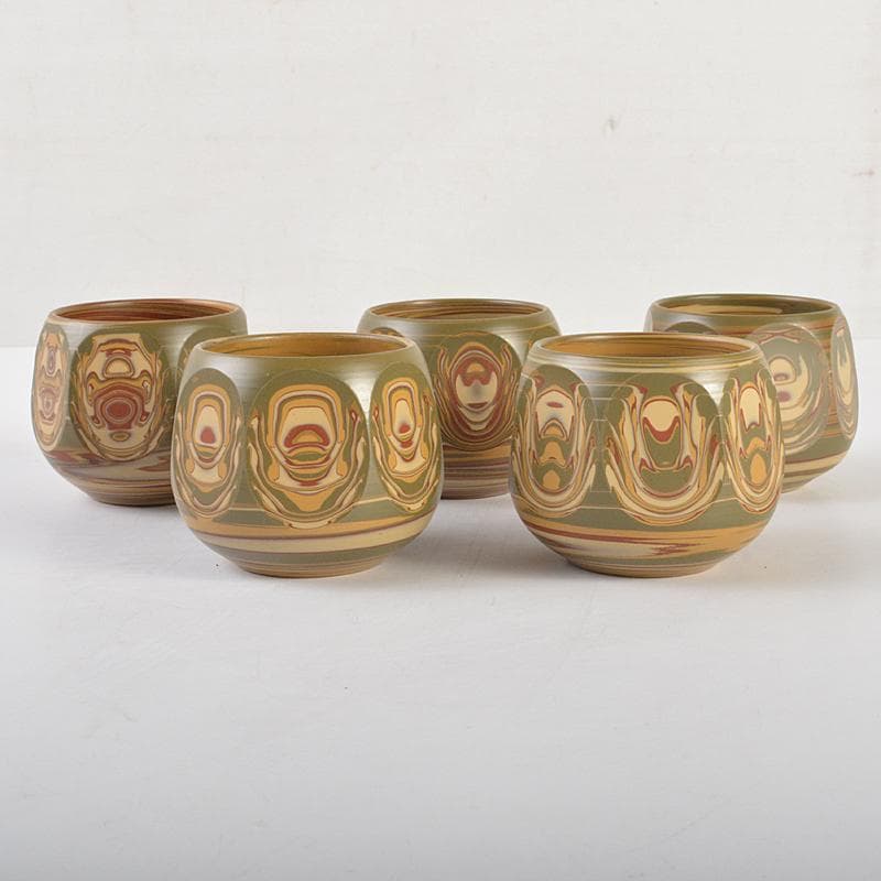 煎茶道具　常滑焼　小西洋平作　練込　茶器揃　共布共箱　D　R7511