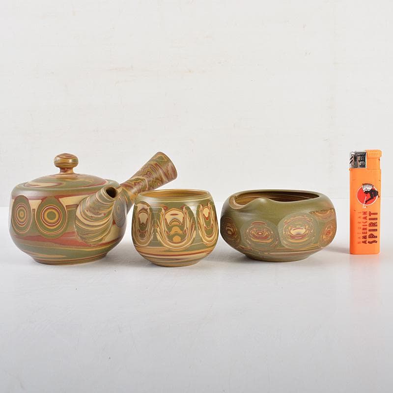 煎茶道具　常滑焼　小西洋平作　練込　茶器揃　共布共箱　D　R7511