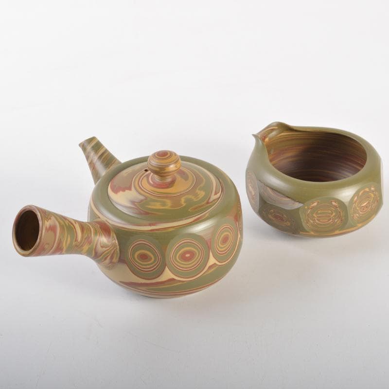 煎茶道具　常滑焼　小西洋平作　練込　茶器揃　共布共箱　D　R7511