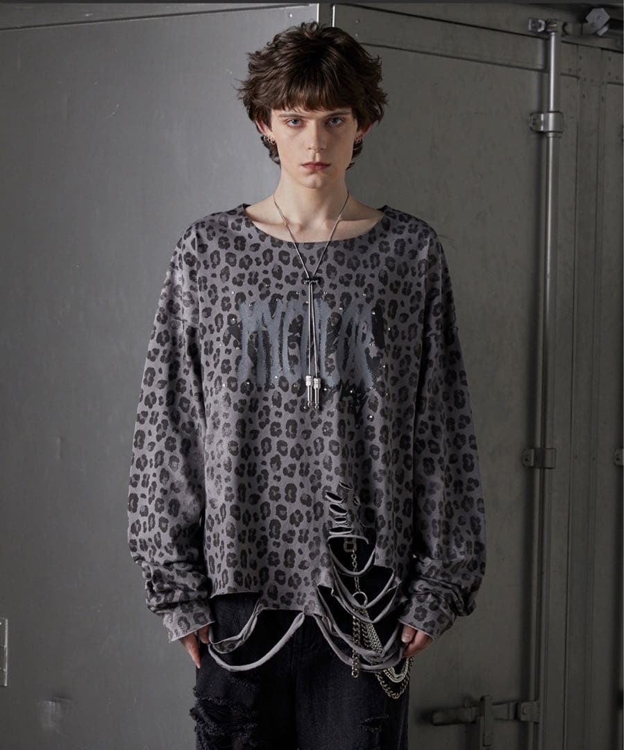 GRANCY グランシー レオパード柄ラインストーントップス Lサイズ ロンT