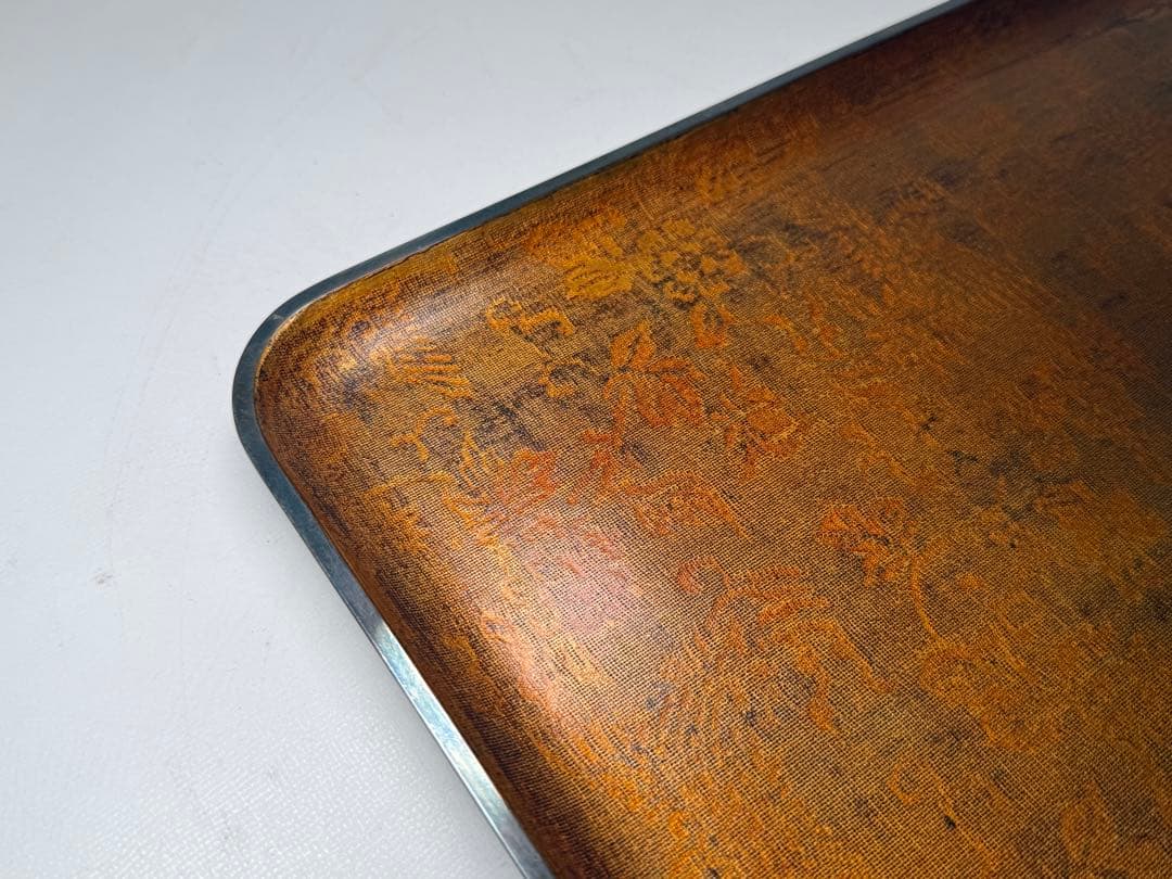 時代 塗師 三木表悦 紗目漆塗 盆 銀縁 共箱 共布 茶盆 茶道具 煎茶道具