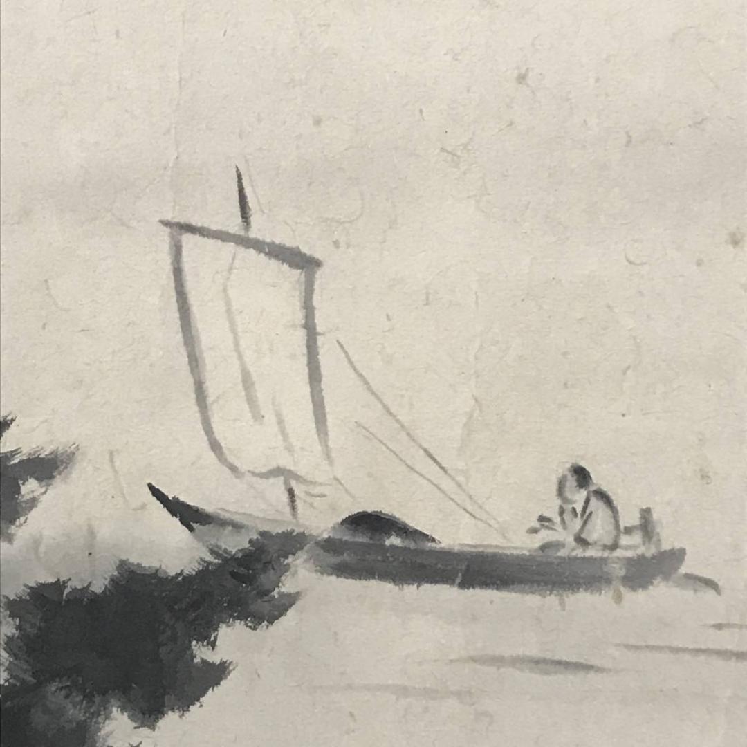 【真作】大智勝観/夕凪図/帆舟図/横物/山水図/掛軸/名家伝来/AB-733