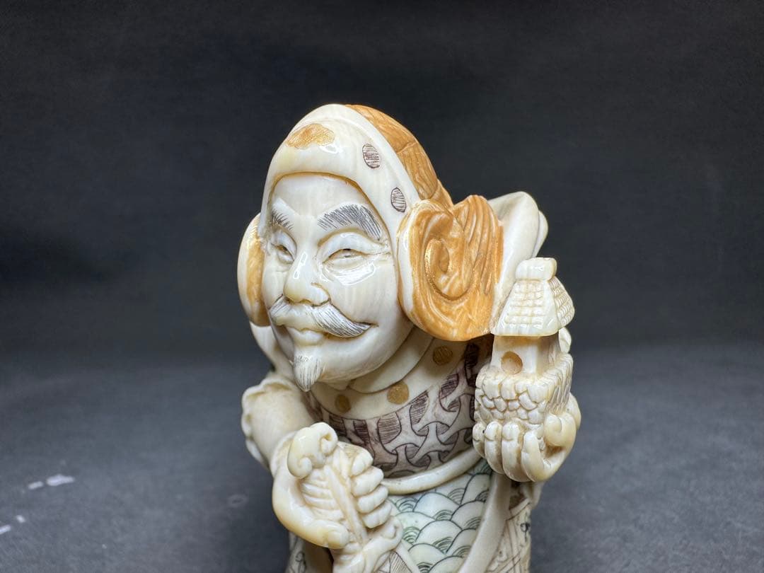 極上 天然素材 七福神 置物 根付 アンティーク 和彫 骨董 飾り物 古美術品