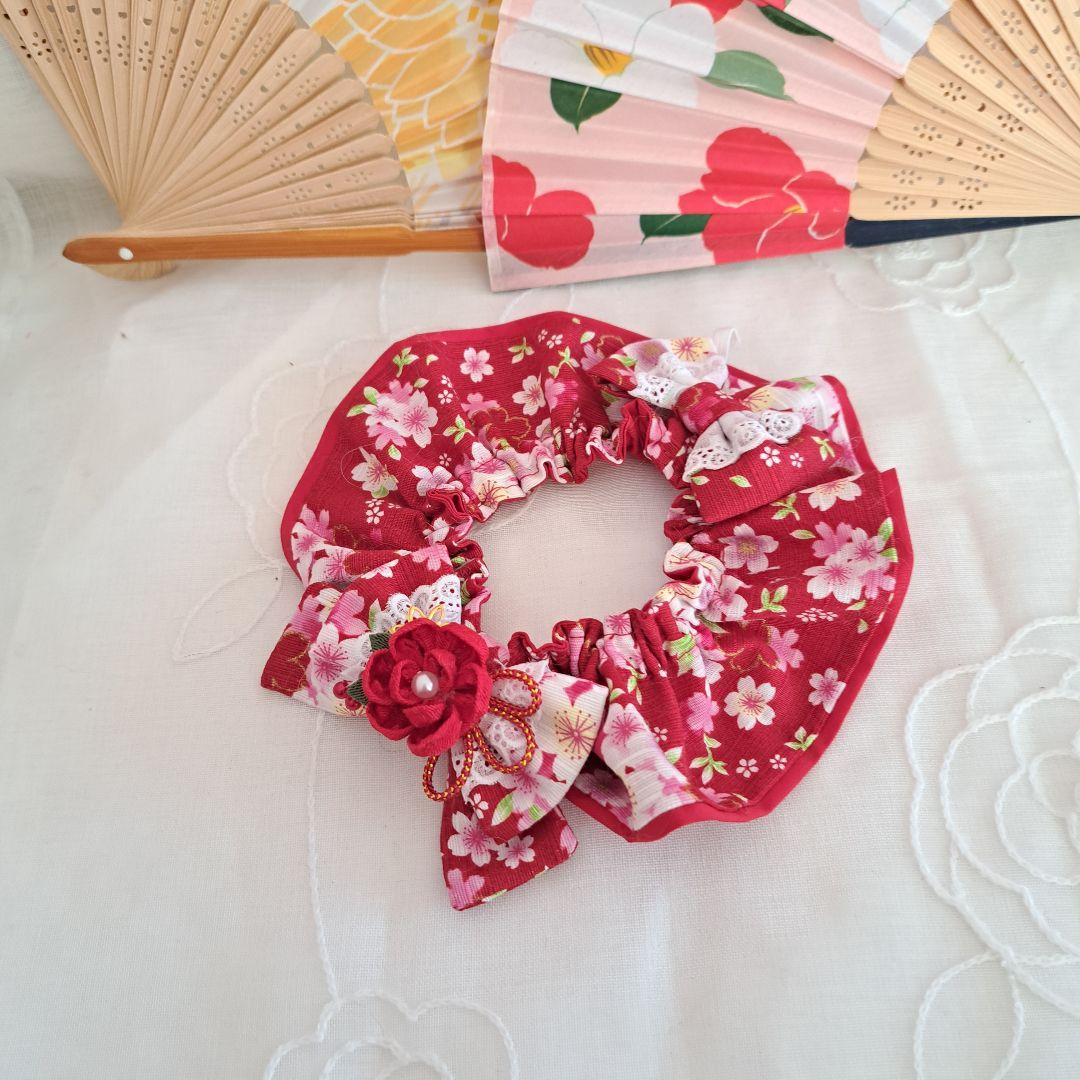 ゆはま様専用、幅広シュシュ(紫)つまみ細工、わんちゃん猫ちゃん用 猫