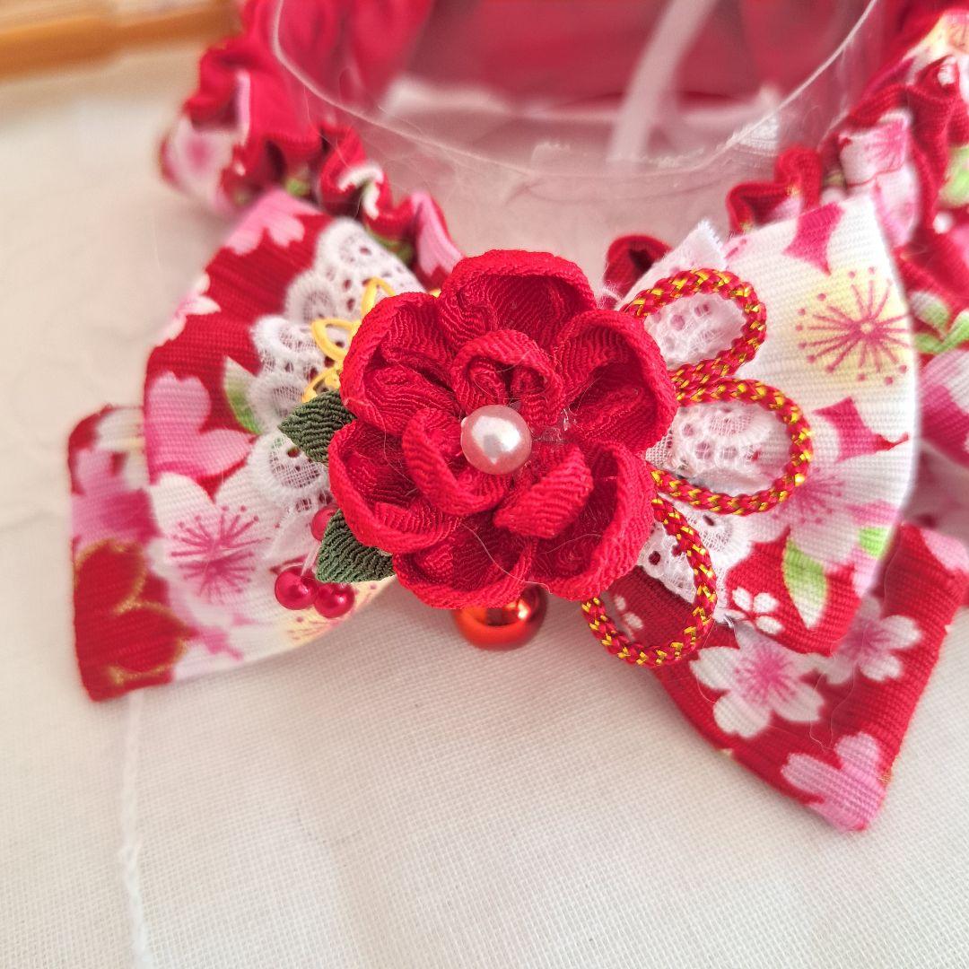 和風短毛シュシュ、わんちゃん猫ちゃん用 短毛シュシュ(ピンク×黒