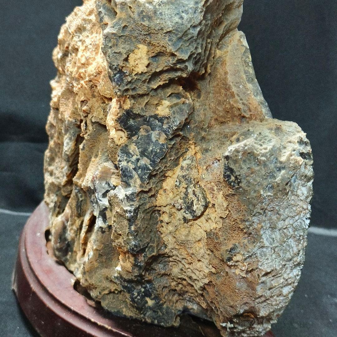 両面鑑賞石 木彫り台付メノウ 天然石瑪瑙 アゲート 風水グッズ