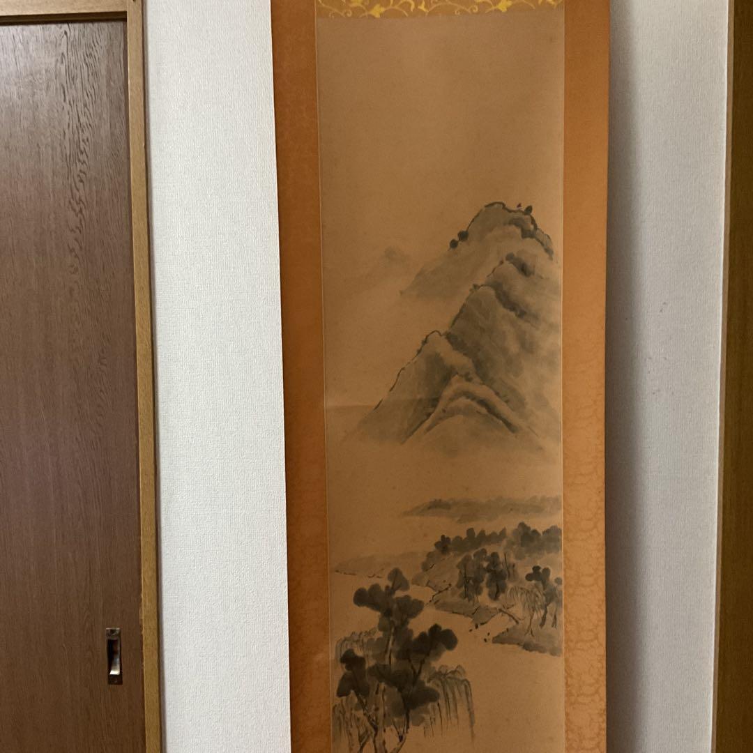 絹本水墨山水図 【南画】 八十八翁の在名 落款印譜在 作者