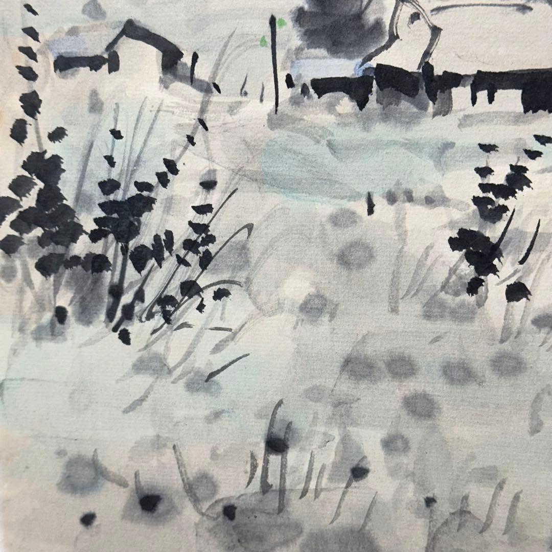 ☆2404 鈴木繁男 志げを 直筆 水墨画 色紙 1981年 当時物