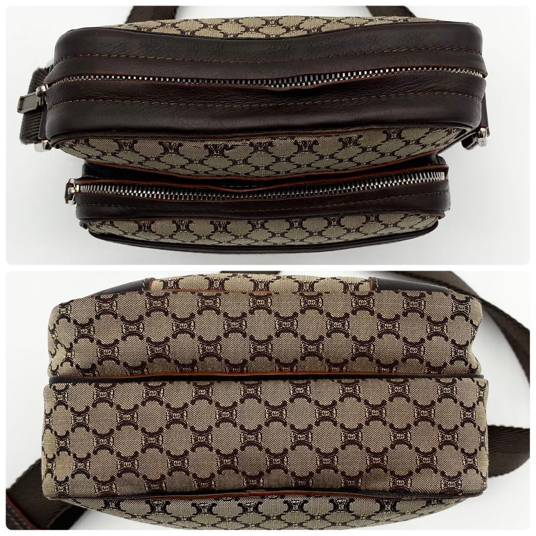 CELINE ショルダーバッグ　マカダム柄　トリオンフ金具　キャンバス×レザー