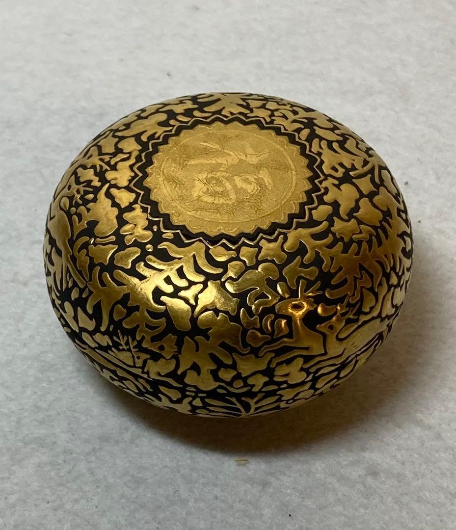 B403h「正倉院 香合」仲田錦玉作　共布共箱　錦芳書　福寿　盛金彩　九谷焼