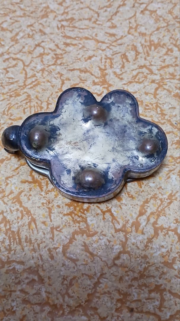 時代物　 銅製　片切彫　変形　水滴　花鳥図　書道具