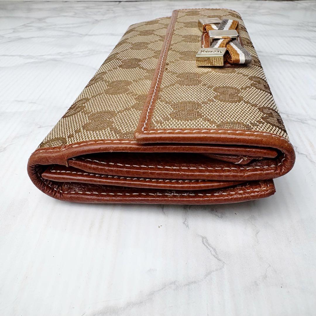 38 美品 GUCCI 長財布 GGキャンバス リボン シェリーライン l2