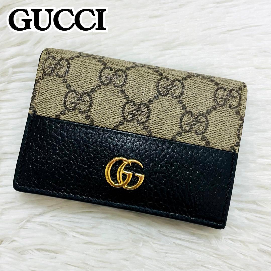極美✨GUCCI 二つ折り 財布 マーモント GGスプリーム ブラック 現行