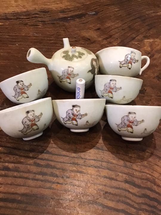 青海】 古い九谷焼 大正時代 色絵唐人画煎茶器揃え 茶具