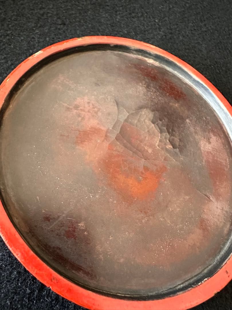 時代　漆芸　堆朱龍図彫印池　時代物　直径11cm中国美術　書道具　印池　漆工芸