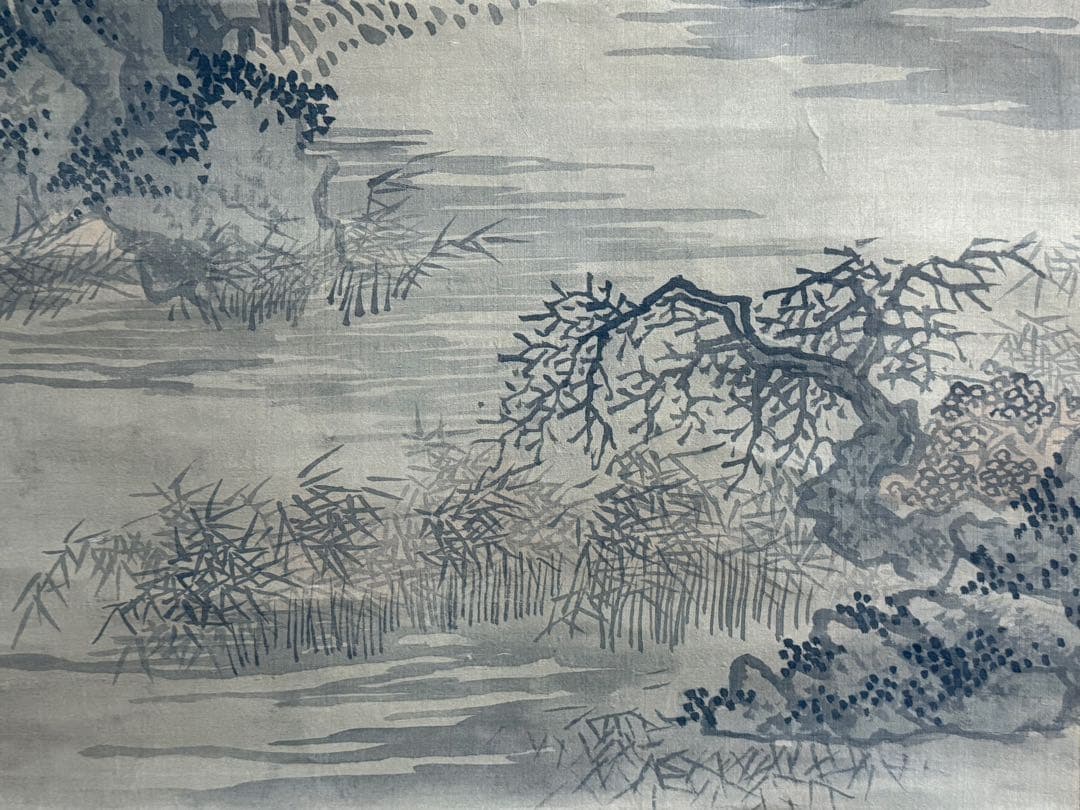 立原杏所筆　絹本肉筆　淡彩山水　古美術　掛軸　共箱　送料込み250902