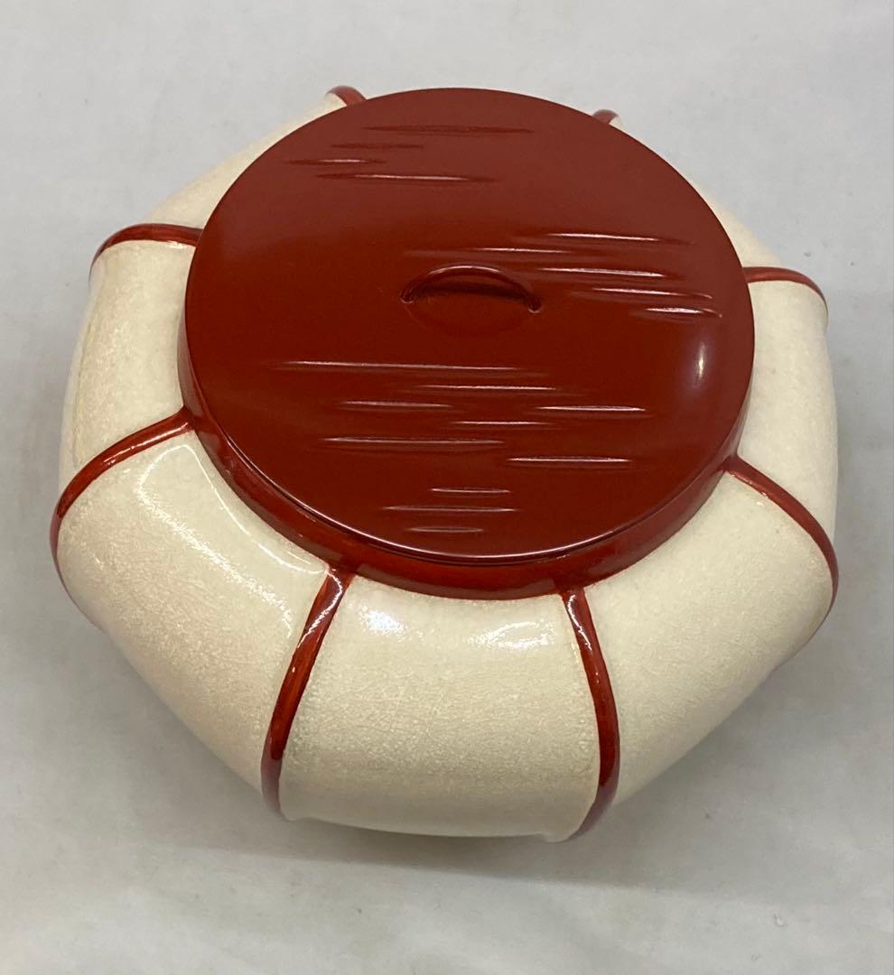 B380b 「ぼんぼり 水指」西尾瑞豊造 共箱 萬古焼 木製朱漆塗蓋付