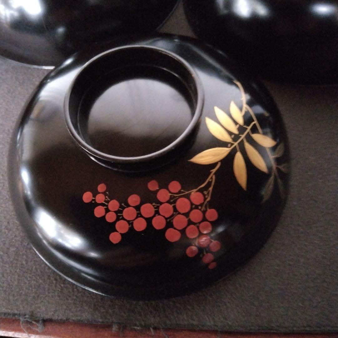 輪島塗り　お椀　蒔絵　南天