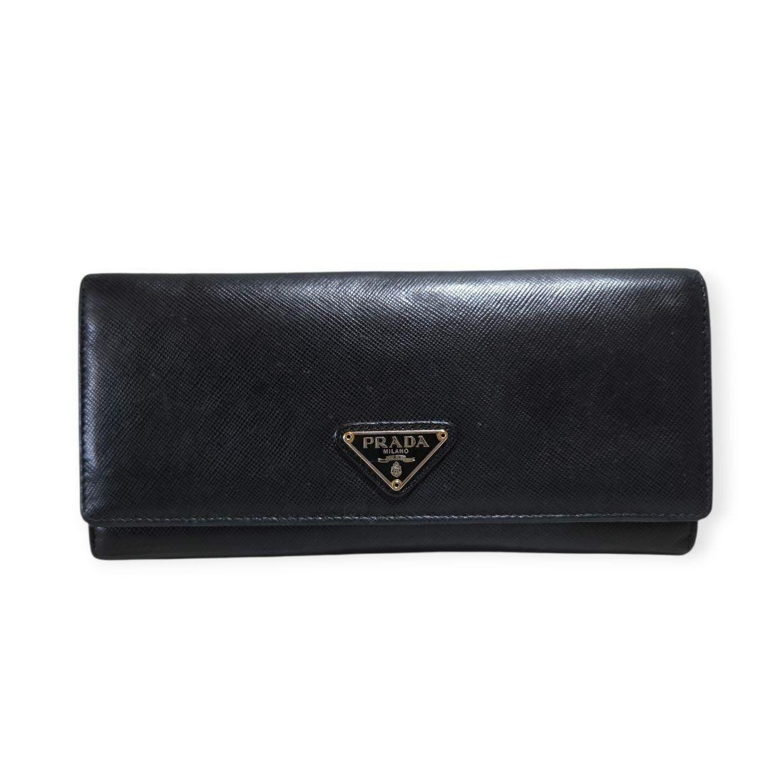 プラダ 2つ折り長財布 サイフィアーノレザー 三角プレート 黒 - メルカリ