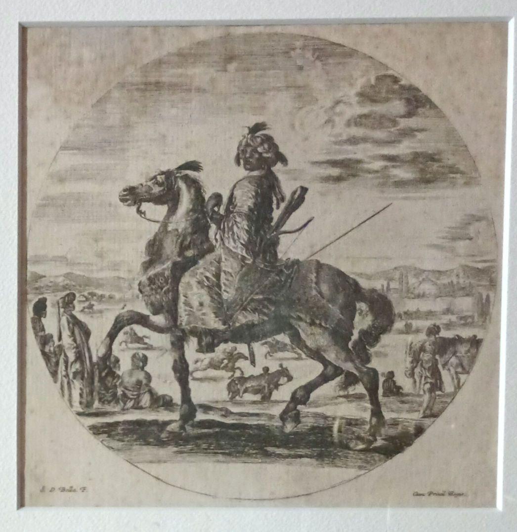 額装品 1640年頃 ステファノ・デラ・ベッラ 騎乗の戦士 稀少作品