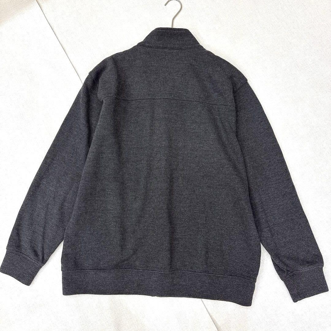 90s✨ランズエンド（XL）フルジップジャケット 本革トリム 裏地チェック灰色