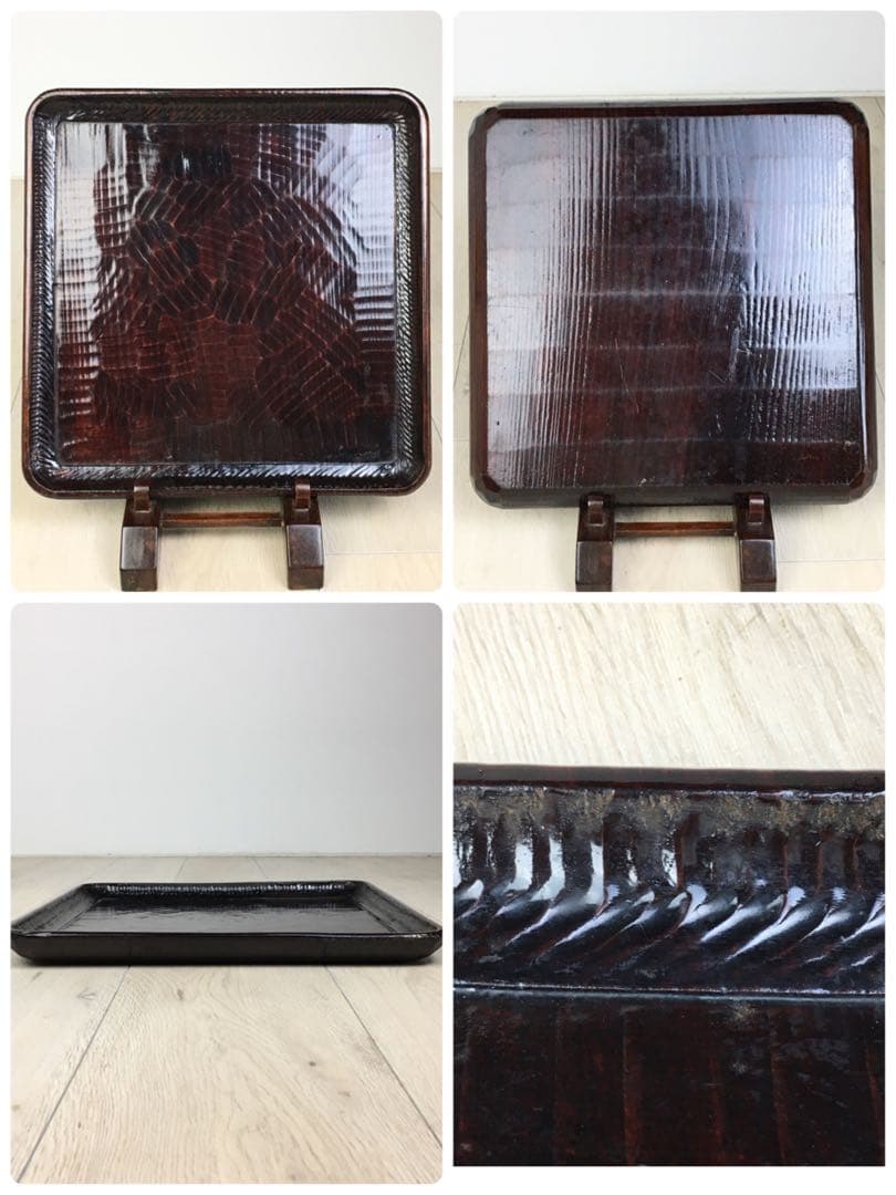 S234讃岐彫 四方盆 くり抜き盆 5客揃 懐石膳・茶懐石