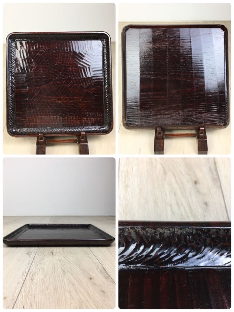 S234讃岐彫 四方盆 くり抜き盆 5客揃 懐石膳・茶懐石