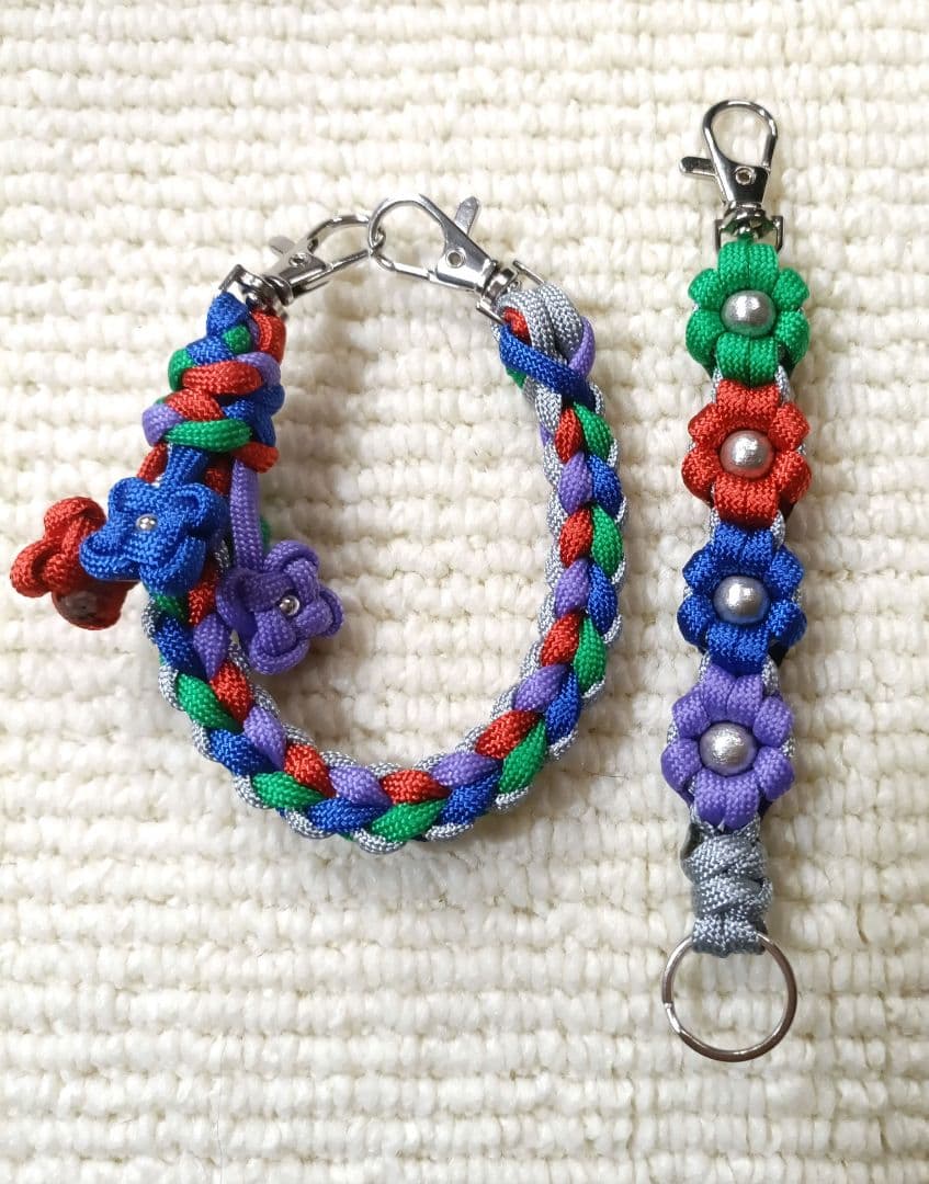 パラコードリード パラコード首輪 お花 ブラック×ホワイト パラコード