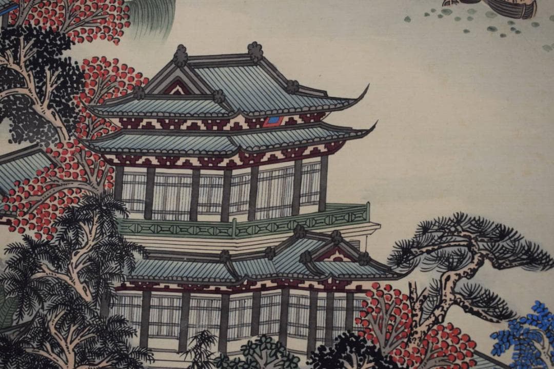 複製】作者不詳/寒山寺風景画賛/工芸品/掛軸☆宝船☆Y-229 JM