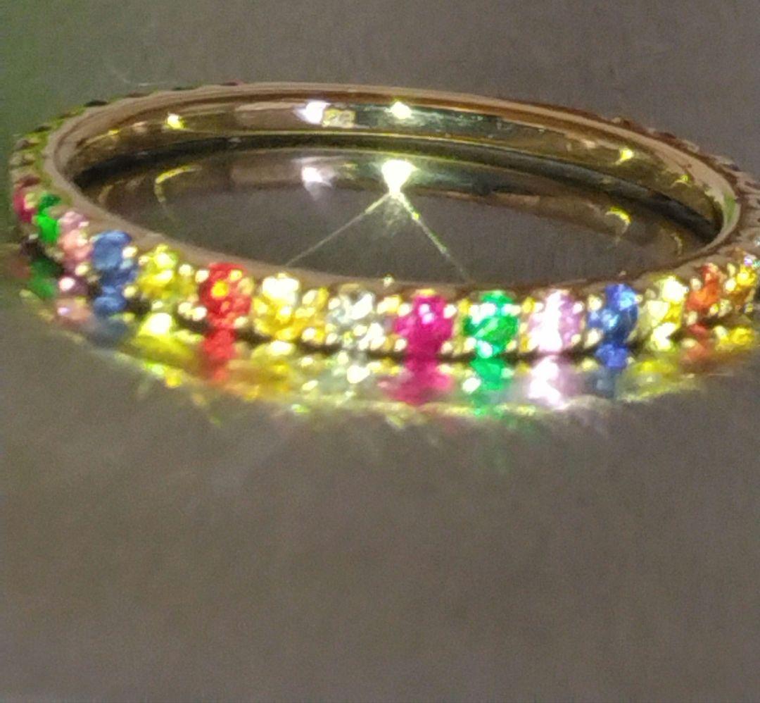 K18ゴールド ダイヤモンド&マルチカラー宝石 エタニティリング