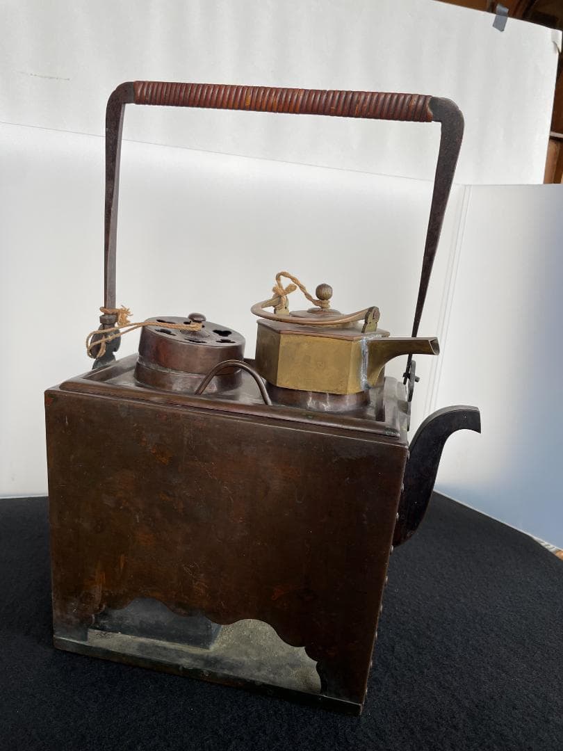 時代物 銅製 籐巻提手 酒燗器 燗銅壷 野燗炉 銅壺 薬燗壷 急須 骨董 古美術