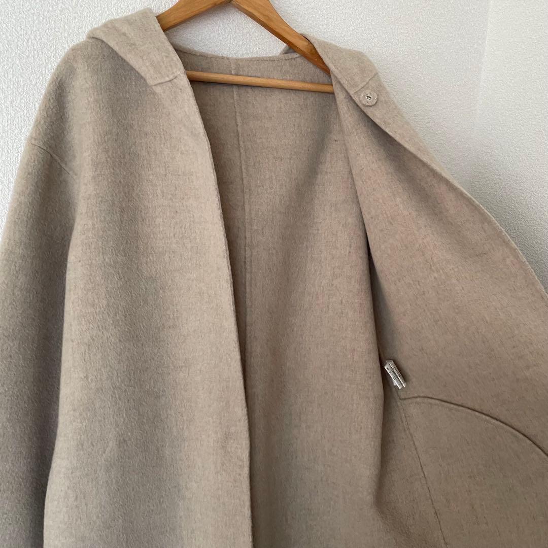 セオリーリュクス カシミヤ混 リバーコート ダブルフェイス フード