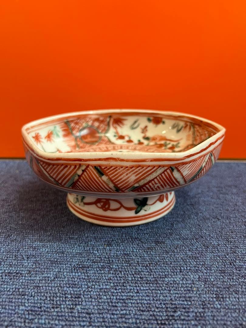 1280 道八 赤絵 菓子鉢 時代物 骨董品