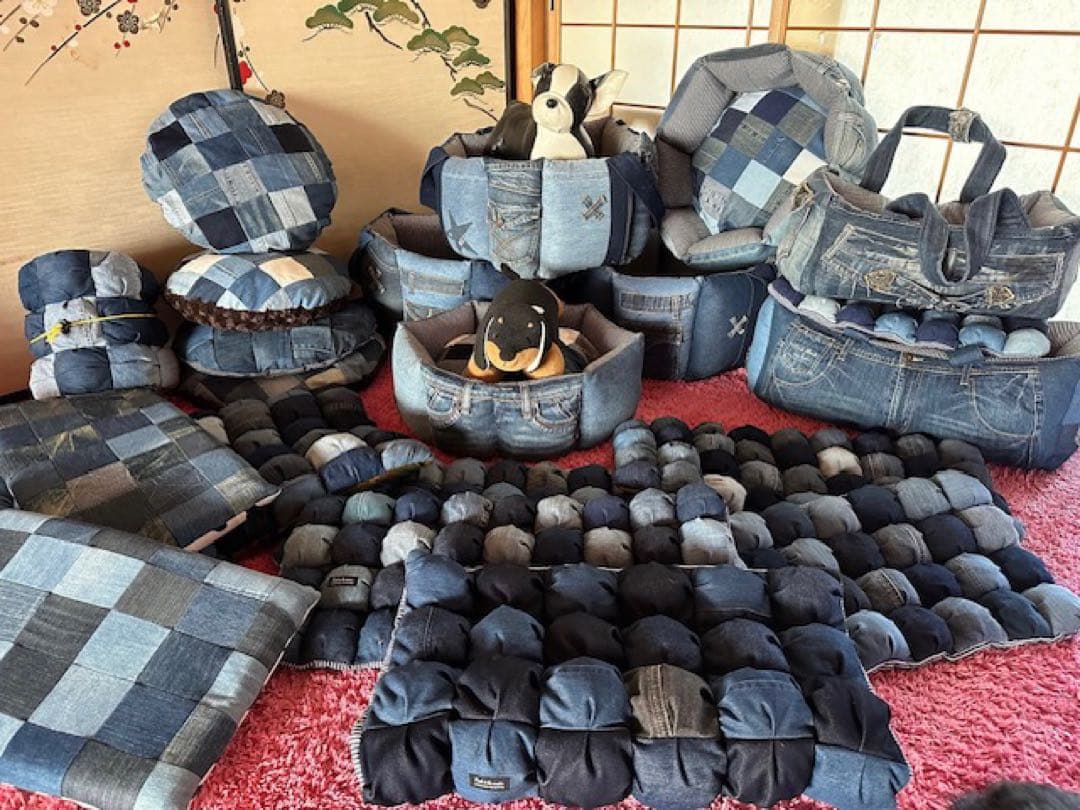 ぽこぽこカフェマットMサイズクッション① デニムリメイク