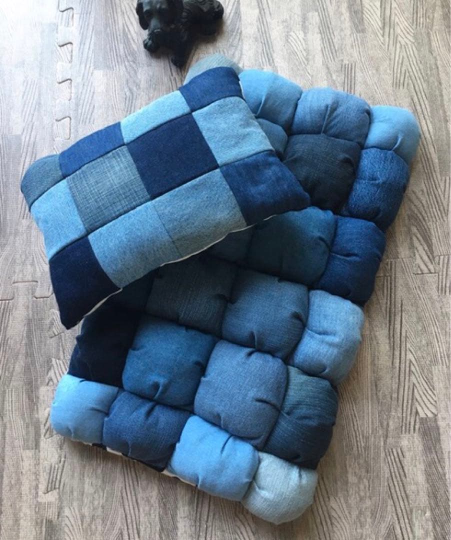 ぽこぽこカフェマットMサイズクッション① デニムリメイク